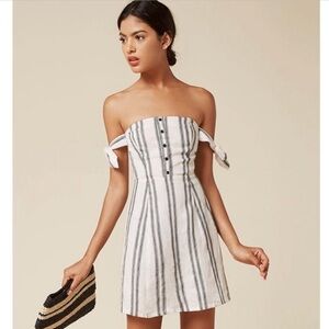 Reformation Off shoulder striped mini dress